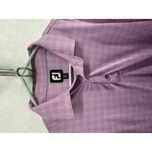 Footjoy Golf Polo Mens Large Purple White Micro Plaid Shirt